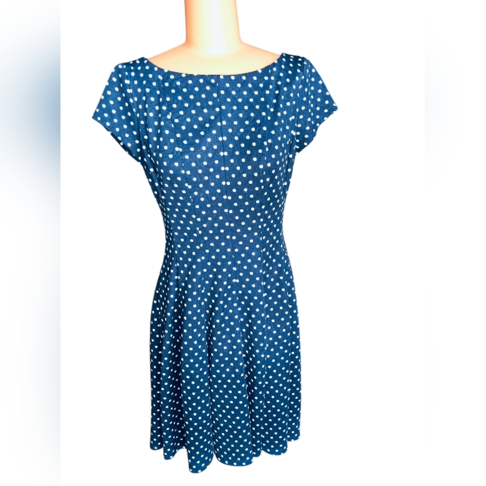 Danny & Nicole Blue A-Line Midi Dress with Bateau Neckline